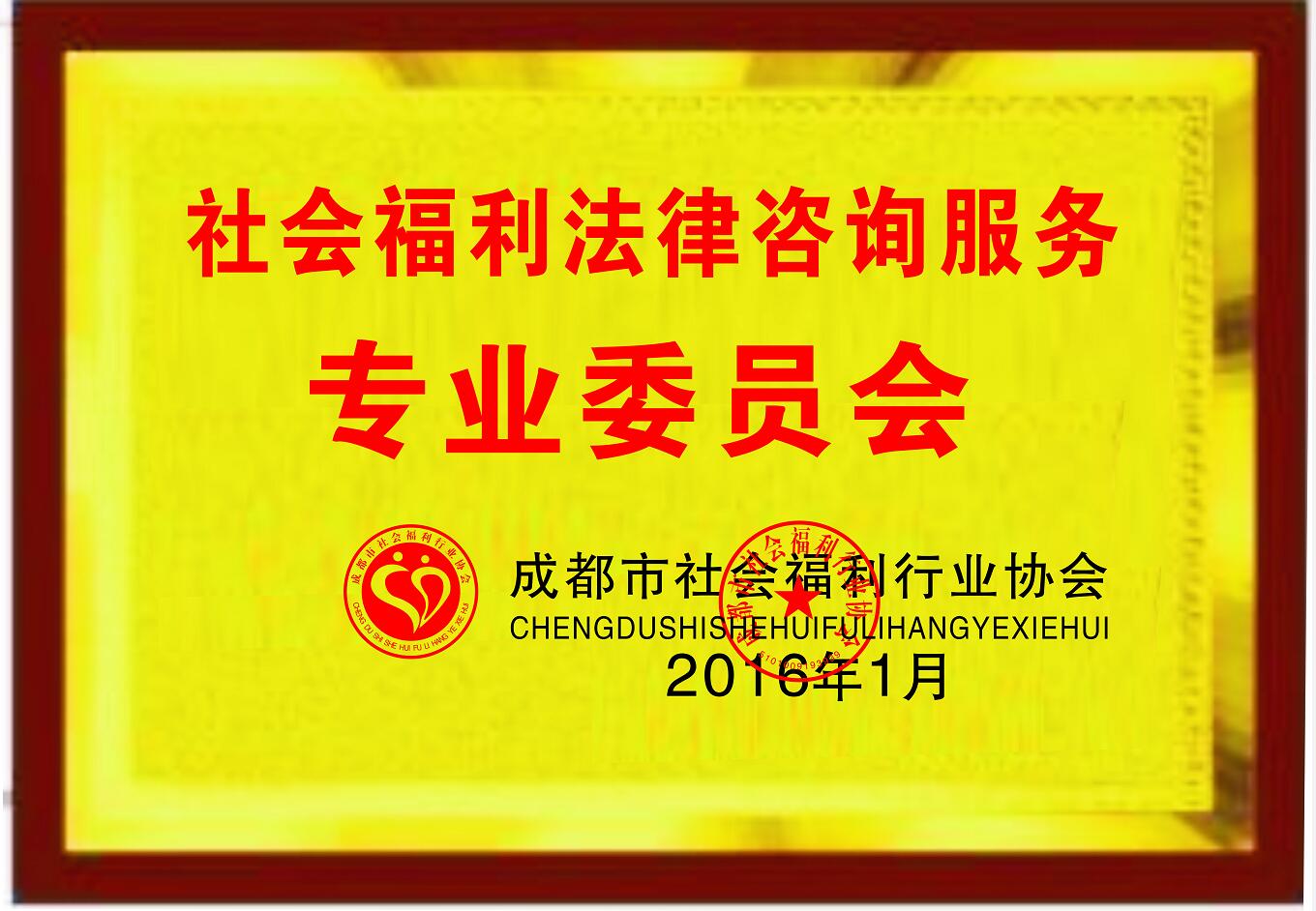 社會(huì )福利法律咨詢(xún)服務(wù)專(zhuān)業(yè)委員會(huì )證書(shū)